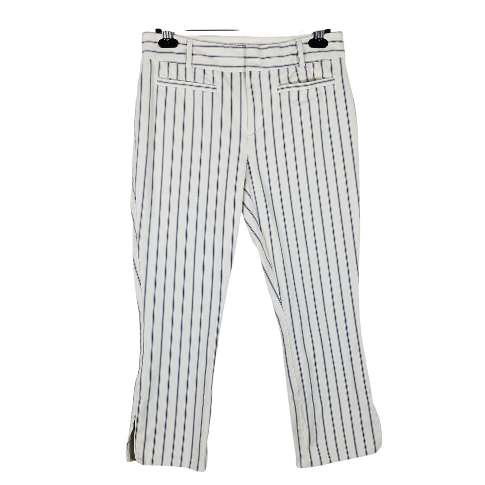 Anthropologie Essential Slim Pants Women 6 Cream Blue Striped Cropped Trousers